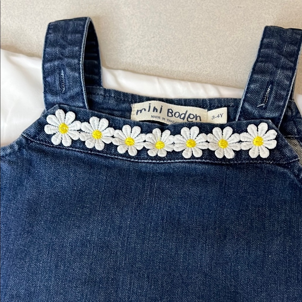Mini Boden Blue Denim Jumpsuit with Daisy Trim - Picture 4 of 5
